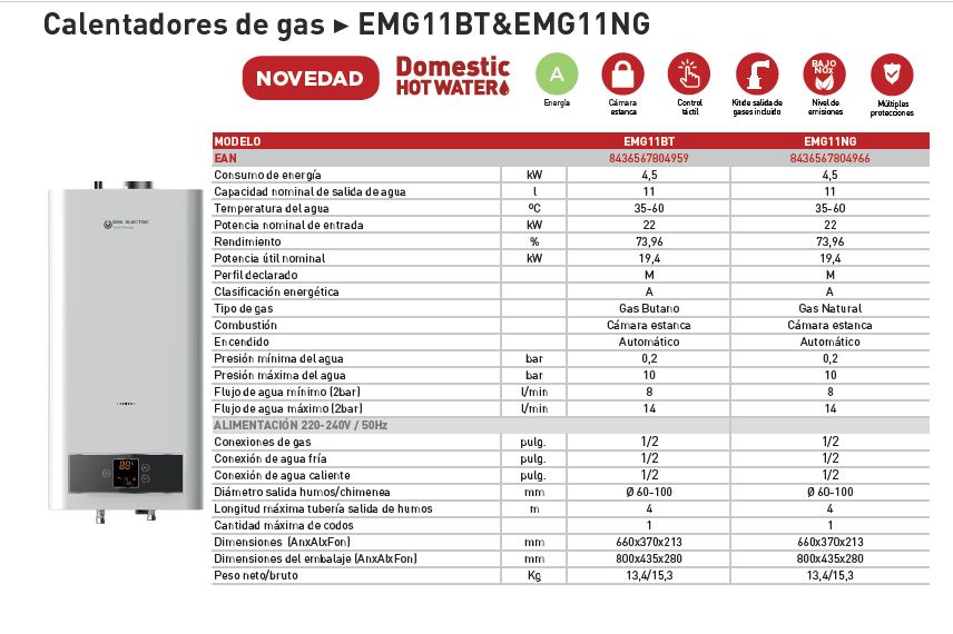Eas Electric EMG11BT Calentador de Gas Butano